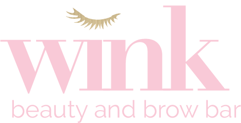wink beauty and brow bar in pink with gold eyelash at the top