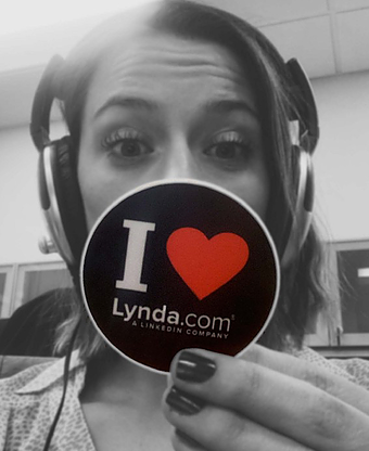 photo of girl with sticker that says i [heart] lynda.com"