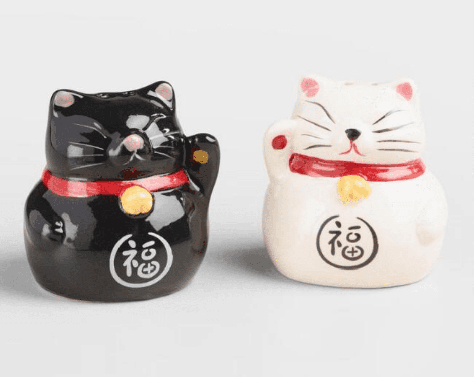 180 Gradi Set Sale E Pepe Happy Welcome Cat: Shaker In Ceramica A Forma Di Gatti Portafortuna, Lavabili A Mano